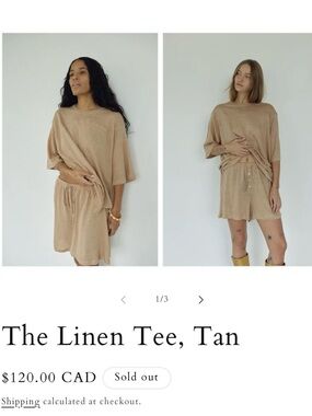 Boheme 100% Linen Short Sleeve Tee in Tan